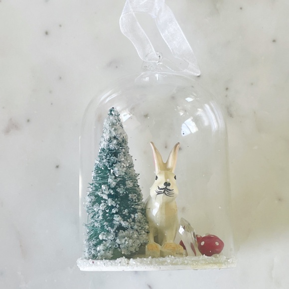 Christmas Ornament; Winter Rabbit with Tree, Mushrooms and Crystals, Terrarium - Picture 3 of 12